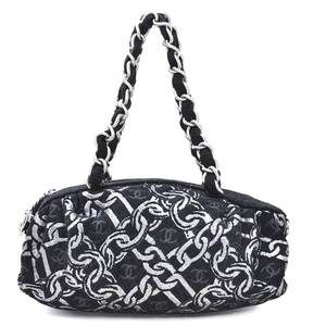 Chanel Chain Pattern Shoulder Bag Canvas Black